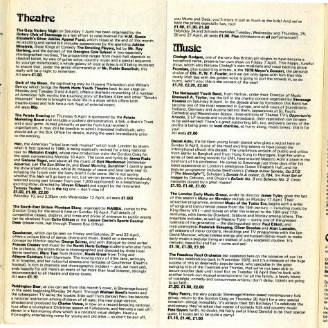 Back of Brochure for April 1978 | Gordon Craig Theatre