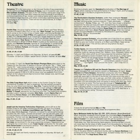 Back of Brochure for April 1977 | Gordon Craig Theatre