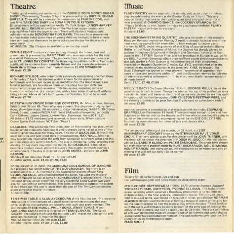 Back of Brochure for April 1979 | Gordon Craig Theatre
